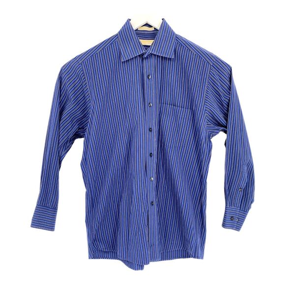 Michael Kors Checked Blue Dress Spread Collar‎ Mens Button Up Shirt L 16 32/33 - Picture 1 of 14
